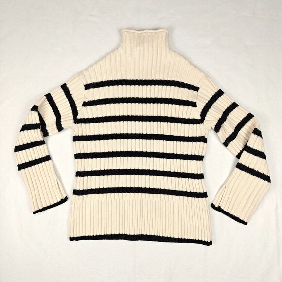 Zara Women’s Striped Mock Neck Rib Knit Sweater Size S Minimalist Preppy - Picture 5 of 7